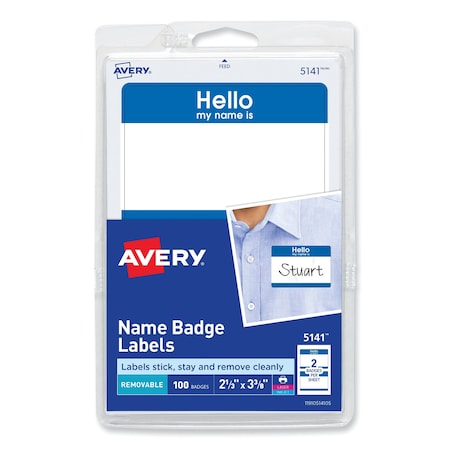 Avery Dennison Name Badge, Hello, Blue, Printable, PK100 5141